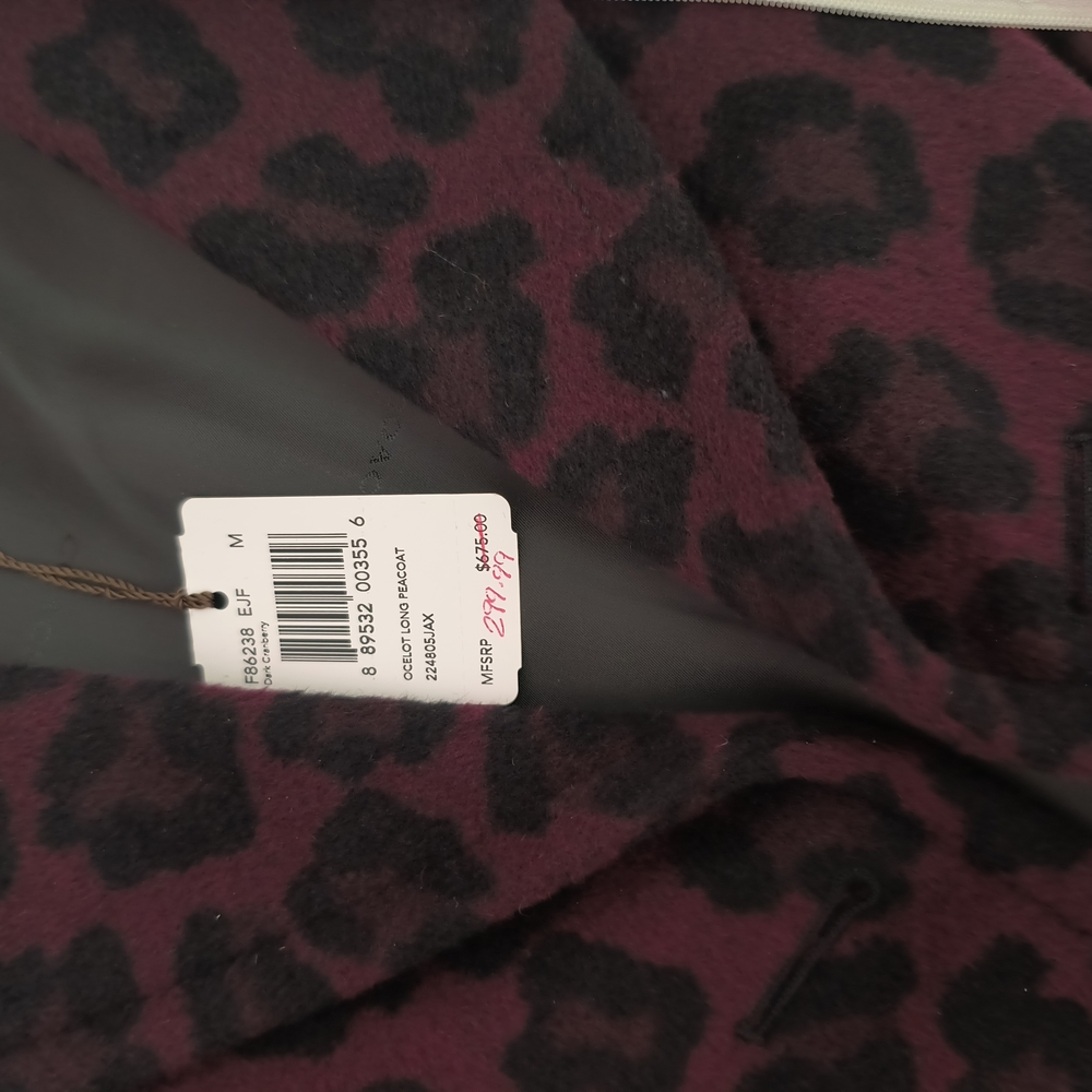 Coach Leopard Print Ocelot long peacoat Coat - dark cranberry and black - Picture 7 of 8